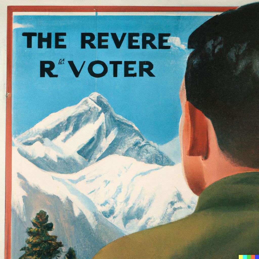 someone gazing at Mount Everest, advertisement from the '60s